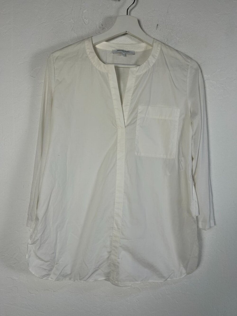 Gerard Darel Womens White V-Neck Popover Tunic Top Shirt Size 1 Casual Pocket